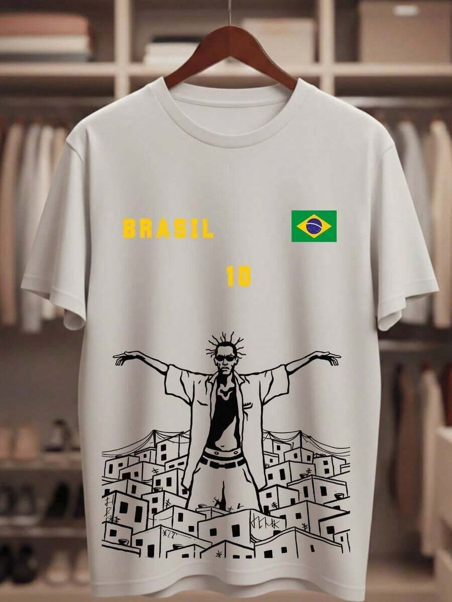 Camiseta Brasil e Sabotage Camisa  Streetwear Roupa Masculina - Branco - Visão 1