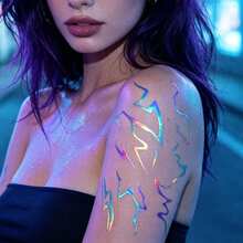 K-Pop Demon Temporary Tattoo Stickers 25pcs - Anime Hunter Halloween Cosplay Costume Temporary Tattoo Stickers Purple And Laser Multicolor Striped Tattoo Stickers - 銀色 - 查看 4