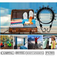 1 Pack Retractable Elastic Clothesline With 12 Clothespins, Windproof Portable Laundry Drying Line, Black Heavy Duty Travel Accessory For Hotel, Vacation, Balcony, Backyard, Camping & RV Outdoor Use - Black - View 3