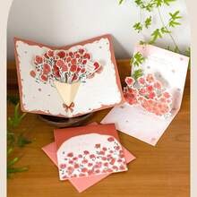3D立體花束賀卡 創意浪漫氛圍 生日祝福訊息卡 母節禮物 1入/2入/6入 - A - 查看 5