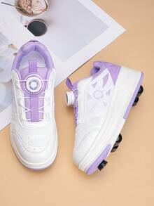 Small 4-Wheel Roller Skate Shoes Soft Bottom Anti-Slip Breathable Beginner-Friendly Easy To Learn High Elasticity Soft Bottom Roller Skate Shoes Indoor Outdoor Universal Style - Purple - View 2