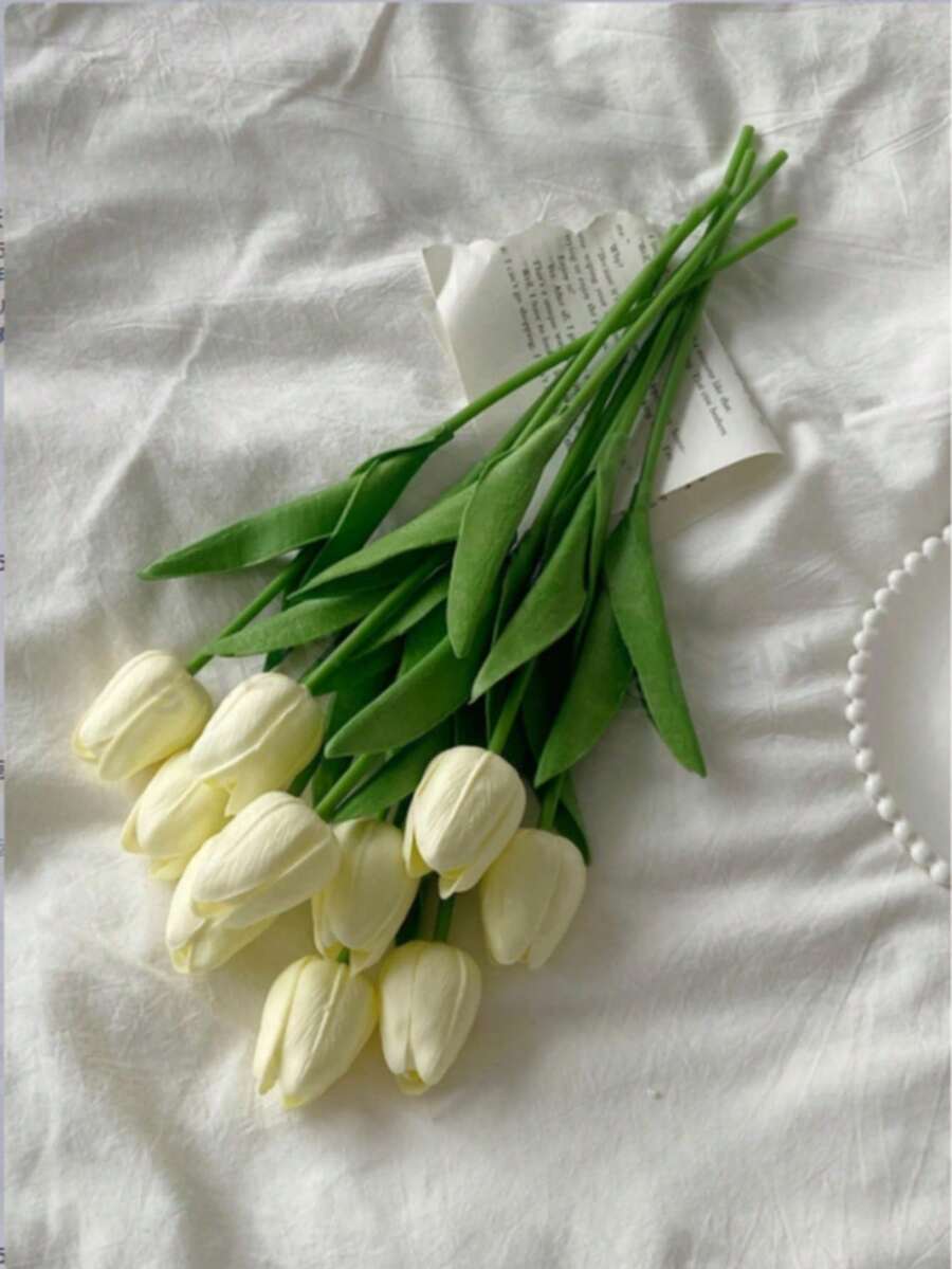 3pcs Artificial Tulip Flowers Home Decor Ornaments Living Room Bedroom Decoration Fake Flowers - Apricot - View 1