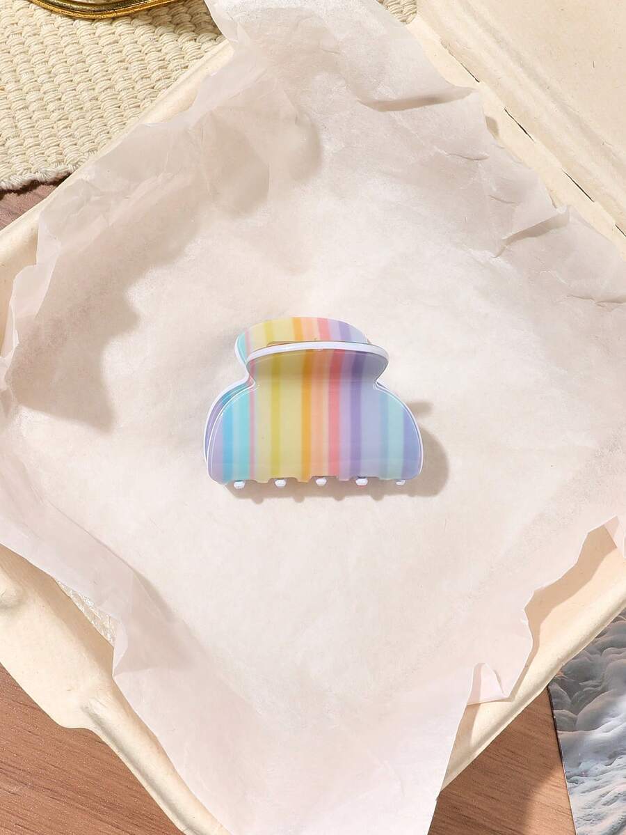 1件裝彩虹條紋亮面醋酸丙烯酸小條形髮夾,後腦勺髮髻半紮高頂馬尾固定夾,韓系甜美活力少女風,清新溫柔可愛髮飾,適合旅行、度假、約會、購物、下午茶、海灘度假 - 彩色 - 查看 1