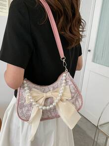 Women's Fashion Pearl Chain Handbag & Shoulder Bag - Pink - View 5