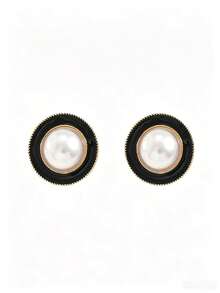 2pcs Women's Earrings Niche Oil Drip Design Pearl Inlaid Stud Earrings Versatile High-End Ear Jewelry - White - View 5