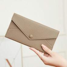 Fashionable New Women's Snap Button Long Slim Clutch Wallet, Minimalist Multi-Slot Soft Leather Card Holder - Multicolor - View 9