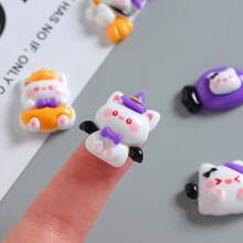 6/12pcs Halloween Witch Cat Fridge Magnets, Pumpkin Cat Fridge Stickers, Essential Kitchen Home Decor, Room And Office Desk Accessories, Cute Resin Cat Fridge Magnets, Halloween Gifts - Multicolor - View 4