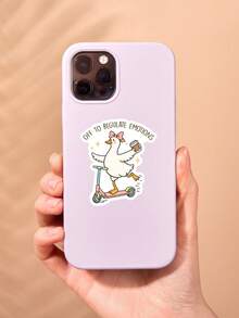 1pc Cute Goose Regulate Emotions Sticker, Funny Mental Health Self-Care Decal For Laptop, Aesthetic Cartoon Animal Quote Sticker For Water Bottle & Journal, Relatable Gift For Friends - Multicolor - View 3