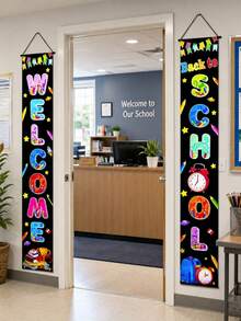 2 Stücke Set "Willkommen zurück in der Schule" Banner, farbenfrohe Klassenzimmer-Türdekoration Schilder, geeignet für Kindergarten, Vorschule, Grundschule, Schulanfang Partyzubehör - A - Übersicht 7
