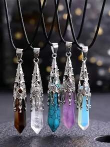 Liontin Batu Amethyst Alami Mentah, Kalung Gigi Kristal Amethyst, Mineral Mentah dengan Tepi Berlapis Emas, Hadiah Hari Ibu - MultiWarna - View 1