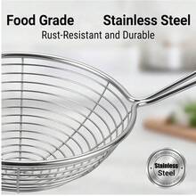 Set Saringan Jaring Stainless Steel, 1/3 buah Peralatan Dapur, Cocok untuk Menggoreng, Meniriskan, dan Menyaring, Keranjang Kawat Baja Halus dengan Pegangan Tahan Panas, Ideal untuk Mie, Pasta, Makanan Goreng, dan Sup, Alat Tahan Lama yang Penting untuk Koki Rumahan - Perak - View 4