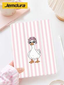 Minimalist Fashionable Light Pink Striped, Exquisite Duck Print Pattern Tablet Protective Case, Tri-Fold Stand Protective Shell, Compatible With IPad 10.2 Inch Pro 2021/2020 9th/10th Gen/ (A16) 11 Inch 11th Gen 2025, Galaxy Tab A8 10.5 Inch 2022, Matepad 10.4/ Tab/, Anti-Drop, With Pen Slot, Supports Sleep/Wake, Gift For Kids / Gift For Family - Multicolor - View 3