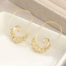 Crochets d'oreilles en forme d'éventail spiralé, style bohème vintage de niche, élégant et polyvalent, convient pour les trajets et les sorties. - Doré - Voir 6