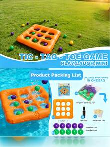Land And Pool Tic-Tac-Toe Creative Interactive 3x3 Grid Ring Toss Inflatable Water Throwing Toy, Stress Relief Gadget, Made Of Durable PVC Material, Ensures And Long-Lasting Use Whether Playing In The Pool Or Backyard, Compact And Portable, Suitable For Land And Pool Play - Multicolor - View 4