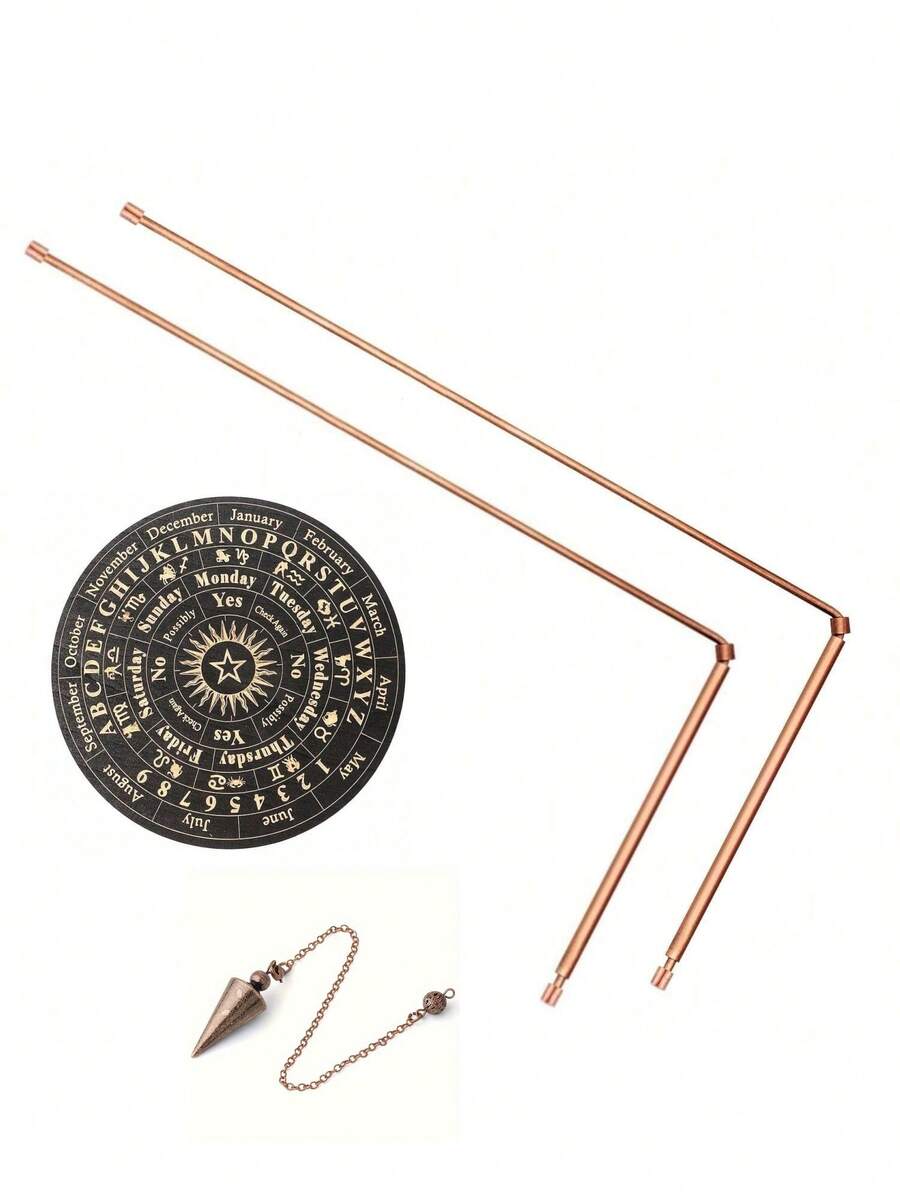 99.9% Copper Dowsing Rods Kit With 1 Copper Pendulums - Divination Rods With Box, Ghost Hunting, Water Divination, Spirit Hunting, Find Energy Or Hidden Objects - Cylinder +  + Wooden Disc - View 1