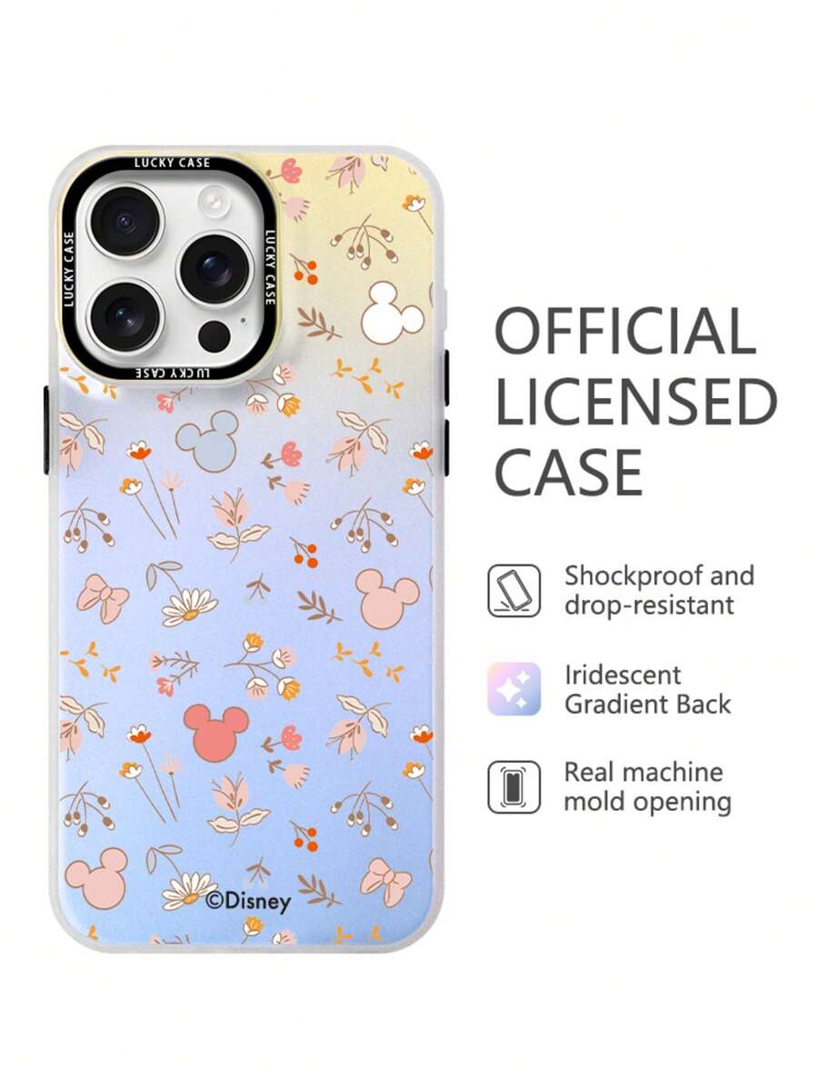 Miniso Disney Mickey And Minnie Phone Case For IPhone18ProMax, 16 Plus, 17 Pro, 16, 15 Plus, 14, 13, 11, 12Pro, XS Max, XR, Creative Printed Protective Case With Gradient Iridescent Texture - White - View 1