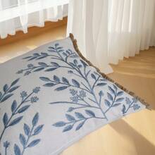 Elegant Leaf Embroidery Tassel Cushion Cover, French Country Pastoral Style Decorative Pillowcase, Suitable For Sofa Bed (18x18 / 12x20 Inches) - Misty Blue - View 7