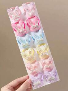 6/12 piezas Pinzas para el cabello de niñas con lazo de conejo, color caramelo multicolor, con purpurina y strass, accesorios para el cabello, pinzas para flequillo frontal y lateral, para uso diario - Multicolor - Ver 1