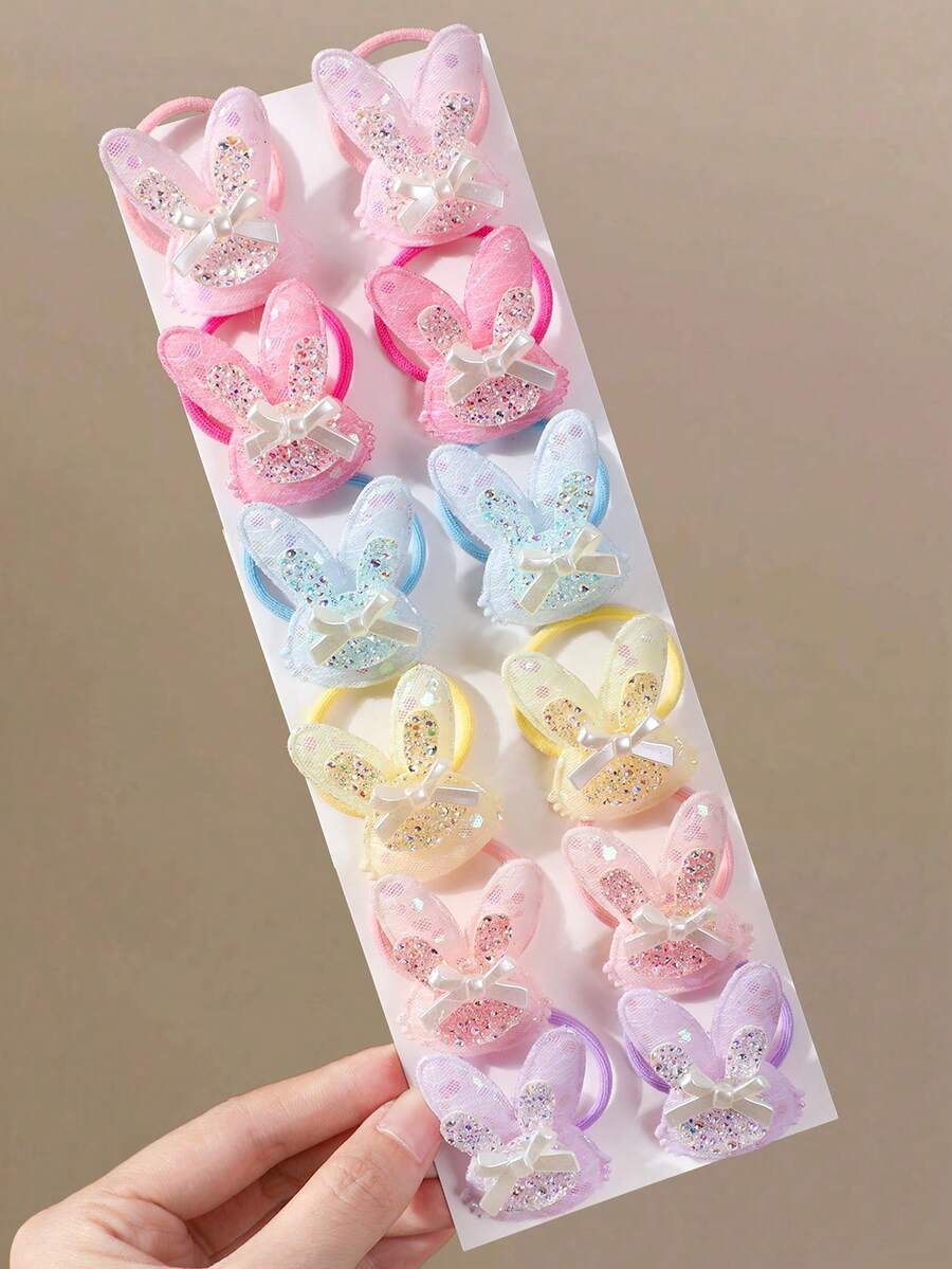 6/12 piezas Pinzas para el cabello de niñas con lazo de conejo, color caramelo multicolor, con purpurina y strass, accesorios para el cabello, pinzas para flequillo frontal y lateral, para uso diario - Multicolor - Ver 1