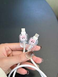 3piezas/Set Funda Protectora de Cable de Datos con Patrón de Cabeza de Animal, Compatible con Cargador Rápido Apple 20W del Reino Unido, Protector de Cargador Anti-Rotura - Multicolor - Ver 2