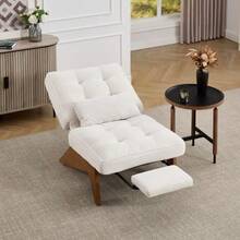 Modern Adjustable Backless Lounge Chair Made Of Fabric With Footrest, Lumbar Cushion And Wooden Legs For Living Room/Bedroom/Study - 米色 - 查看 4
