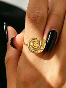 1pc Casual Minimalist Stainless Steel Shell Ring, Adjustable Size, Suitable For Beach, Vacation, Daily Wear, Bikini, Gift - Ring - View 1