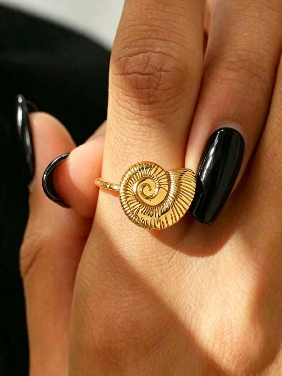 1pc Casual Minimalist Stainless Steel Shell Ring, Adjustable Size, Suitable For Beach, Vacation, Daily Wear, Bikini, Gift - Ring - View 1