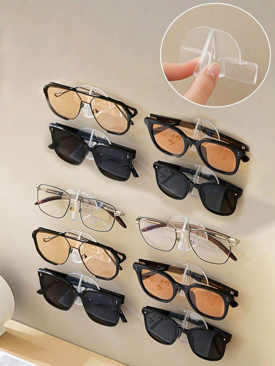 50pcs/20pcs/10pcs/5pcs/3pcs/1pc Transparent Eyewear Storage Rack, Bathroom Bedside Wall-Mounted Fashion Glasses Display Stand, Minimalist Hole-Free Eyeglass Holder, Accessory Storage Rack - Multicolor - View 1