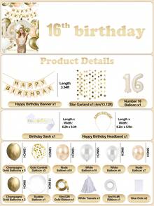16th Birthday Champagne Gold Birthday Decorations For Women Girls, Beige White Balloons Happy Birthday Balloons Banner Star Garland Birthday Sash Fringe Curtains For Birthday Party Decoration Room Decor Wedding - 16歲生日 - 查看 12