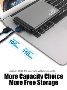 قرص صلب خارجي 2.5 بوصة - USB 3.0 بسرعة 5Gbps، خيارات السعة 500GB/1TB، هيكل معدني، توصيل وتشغيل - مناسب للنسخ الاحتياطي والأفلام والموسيقى والصور - مشاهدة 3