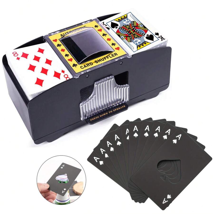 Automatic Card Shuffler For Uno And Truco Playing Cards - 10 máquinas de barajar + abridor de botellas con forma de pala - Ver 1
