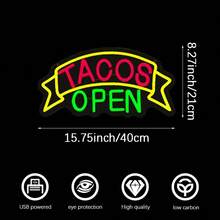 1PC Neon Sign Tacos Open , USB Powered Mexican Food Wall Decor Light For Taco Shop, Restaurant & Bar, Eye-Catching Open Sign For Business & Home Kitchen Decor - Multi-color light - View 15
