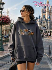 Disney Women's Hooded Sweatshirt, Unisex Sweatshirt, Leopard Print Patchwork Letter Animal Kingdom Adventure Mickey Mouse Family Sweatshirt - Dark Grey - View 3