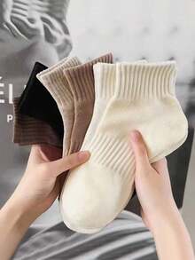 6 Pairs Women's Solid Color Casual Short Socks, Comfortable For Daily Wear - Multicolor - View 12