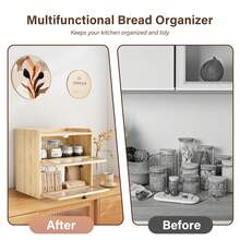 Bread Bin Wooden Bread Storage Box For Kitchen, Countertop Double Decker Bread Box Keep Bread Storage Fresh With Clear Acrylic Windows (Wood) - A - View 7