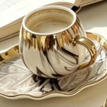 1 Set Leaf-Shaped Ceramic Coffee Cup And Saucer Set With Teacup, Heat-Resistant Handle And Leaf-Shaped Saucer, Dishwasher , Suitable For Afternoon Tea, Desserts And Espresso, Also As A Gift Set Or Back To School Gift - Multicolor - View 5