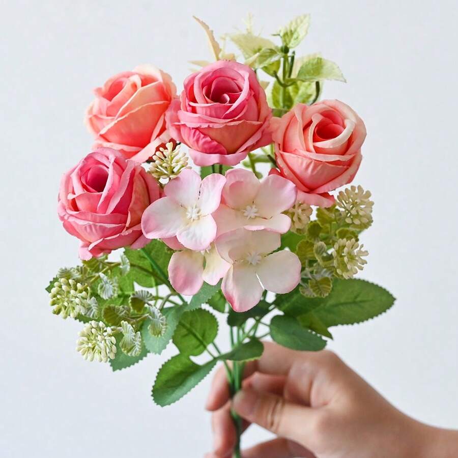 Artificial Rose Hydrangea Bouquet Spring Home Party Wedding Table Decoration Wedding Artificial Flower Arrangement Beautiful Gift Box, Diy Bouquet, Suitable For Wedding Arrangement Party Home Decoration