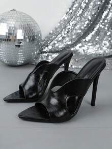 Spring Summer Fashion High Heel Pointed Toe Easy Wear Sandals - Black - View 6