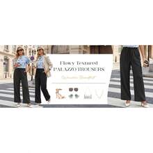 Pantalones Palazzo de Pierna Ancha para Mujer Acelitt, Pantalones Casuales Holgados para Descanso, Pantalones de Playa con Bolsillos (Demasiado Grandes, Por Favor, Elija una Talla Menor) - Negro - Ver 11