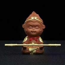 1個紫色陶土太陽冥想小雕像，原礦陶土金漆彩繪，茶桌裝飾品，茶寵，東方療癒手捏手持件 - 彩色 - 查看 5