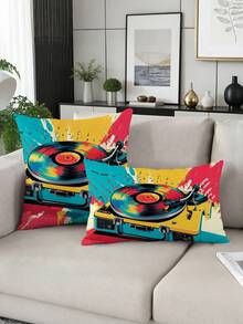 1pc/4pcs, Vintage Street, Pop Art, Colorful Record Player Throw Pillow Cover Suitable For Car, Farmhouse Home Decor, Bedroom Throw Pillow Cover, Living Room Sofa Throw Pillow Cover (Pillow Insert Not Included) 4pcs And 1pc Multiple Options - Multicolor - View 7