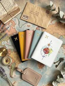 1pc Map Compass Fashion Pattern Passport Cover, Minimalist Design, Foldable For Convenient Use, Travel Essential, Stylish Passport Holder. Personalized Passport Protective Sleeve Card Holder, Cruise Essential, Yellow, Black, Blue, Pink, Red, White, 6 Color Options, Colorful, Minimalist, Personalized, Unique, Travel Essential For Passport Holders - Multicolor - View 7