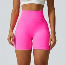 Calções desportivos femininos de cintura alta com efeito levantador de rabo, calções para corrida e treino ao ar livre, calções magenta para levantamento de peso e treino com efeito levantador de rabo, adequados para ginásio, ioga, exercício, ciclismo, pilates, item de moda estilo desportivo diário - Rosa Avermelhado - Ver 5