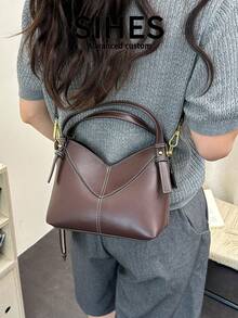 1 Stück einfarbiger PU-Leder Damen Rucksack Schultertasche Umhängetasche, modische Handtasche Eimertasche, verstellbarer Schultergurt, geeignet für Mädchen, Frauen, Studenten, Berufseinsteiger, Angestellte, perfekt für Büro, Schule, Arbeit, Geschäft, Pendeln, Outdoor, Reisen, Einkaufen und mehr (inklusive kleiner Tasche) - Kaffeebraun - Übersicht 11