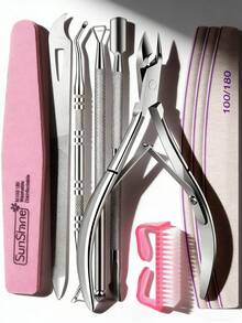 Stainless Steel Manicure Pedicure Set Cuticle Trimmer Pusher Nail File Buffer Brush Professional Foot Nail Care Tools Kit 1/5/10 Pack - Multicolor - View 1