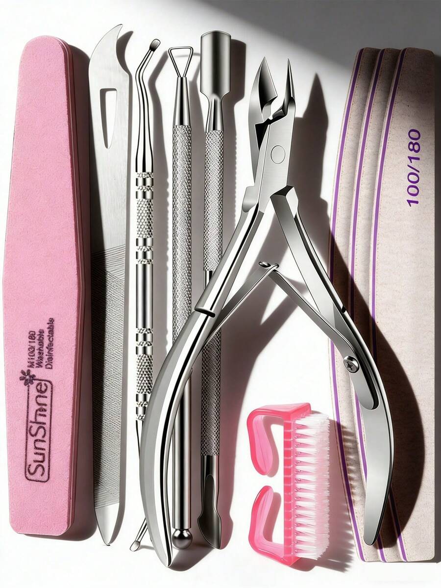 Stainless Steel Manicure Pedicure Set Cuticle Trimmer Pusher Nail File Buffer Brush Professional Foot Nail Care Tools Kit 1/5/10 Pack - Multicolor - View 1