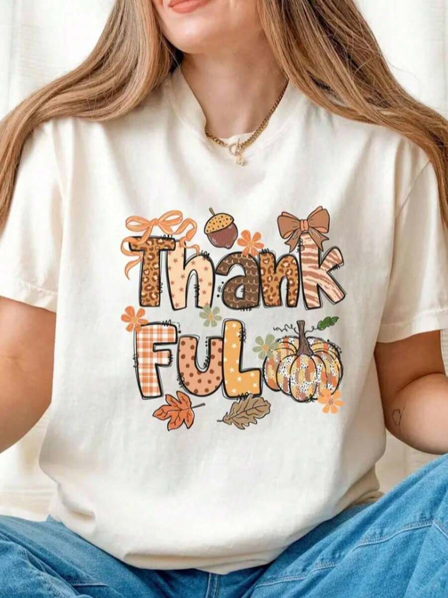 Cute Thank You T-Shirt, Gratitude T-Shirt, Autumn Sweatshirt, Fall Season T-Shirt, Thanksgiving T-Shirt, Warm Seasonal Sweater - White006 - 查看 1