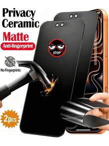 2片裝隱私防窺全螢幕鋼化玻璃保護貼，相容 iPhone 17 17Pro 17Promax 17Air 16 15 14 13 12 11 Pro Promax Plus 全螢幕手機保護膜 - 黑色 - 查看 36