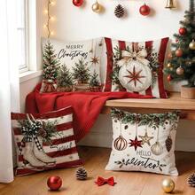 4pcs/1pc Red And White Striped Merry Christmas Theme Pattern Pillowcase Without Insert, Single-Sided Printed Pillowcase, Suitable For Living Room Bedroom Home Decor, All Seasons Pillowcase - Multicolor - View 10