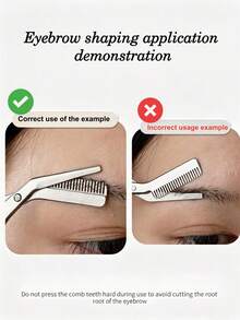 1pc Stainless Steel Eyebrow Comb Scissors, Suitable For Trimming Eyebrows, Bangs, Hair Ends, Sideburns, Etc. - Silver - View 3